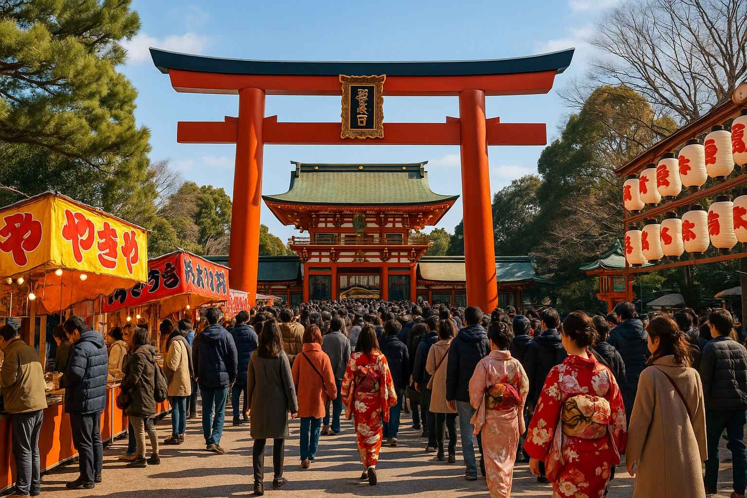 Hatsumode new year shrine visits in Japan with lantern nights