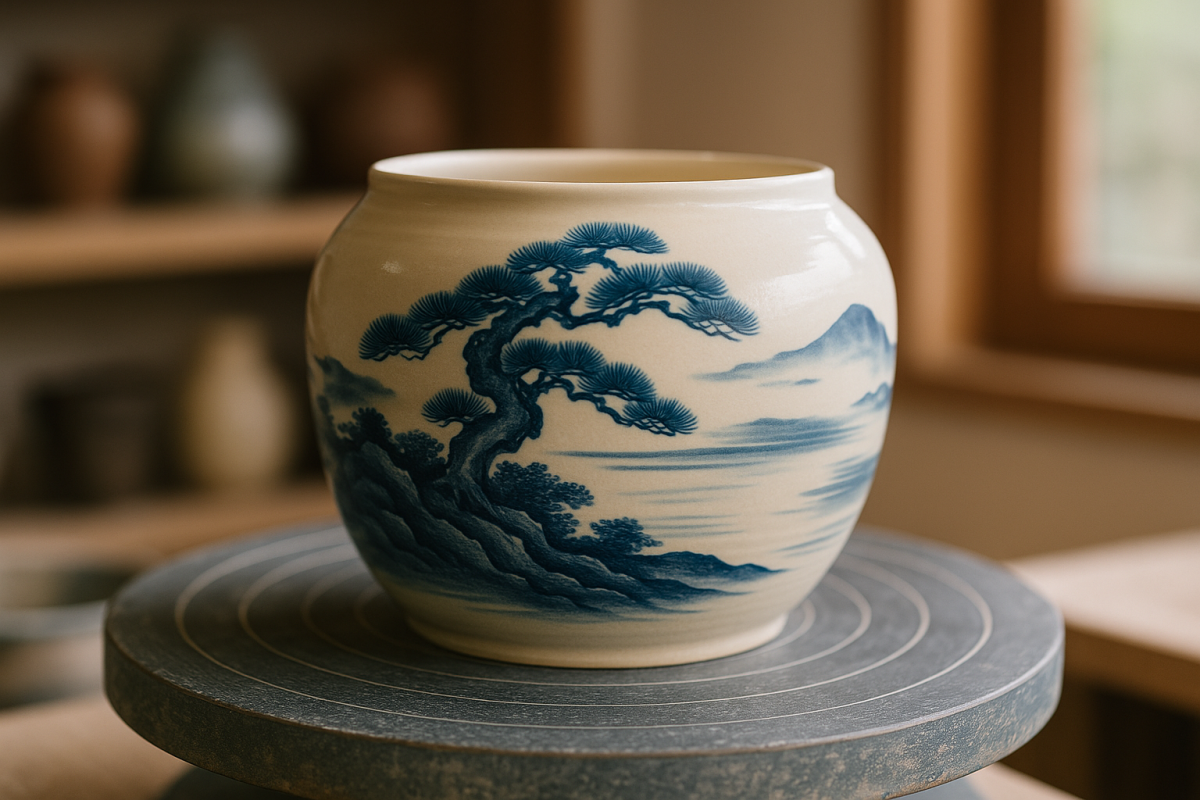 Mashiko pottery on a wheel