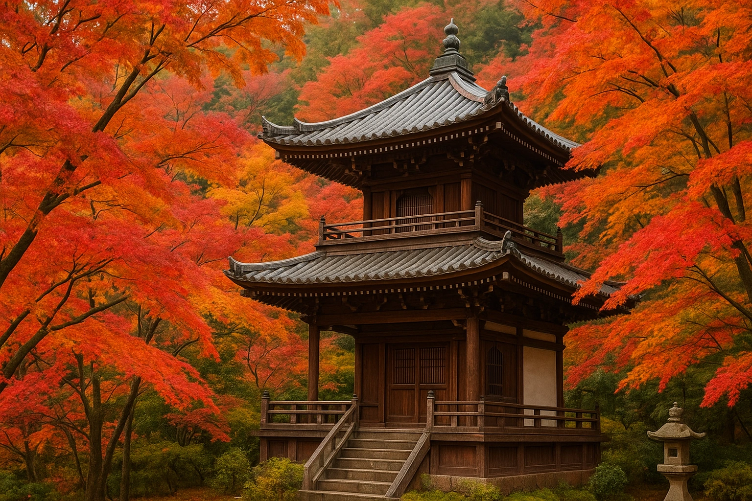 Eikando temple with autumn leaves