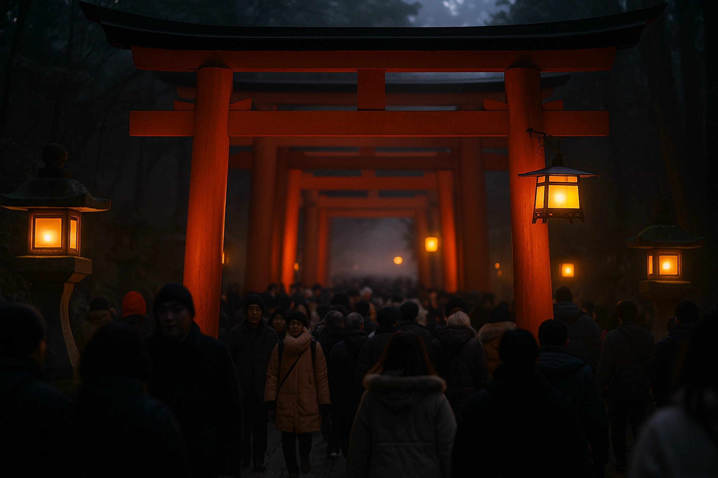 Torii gates at Fushimi Inari during New Year