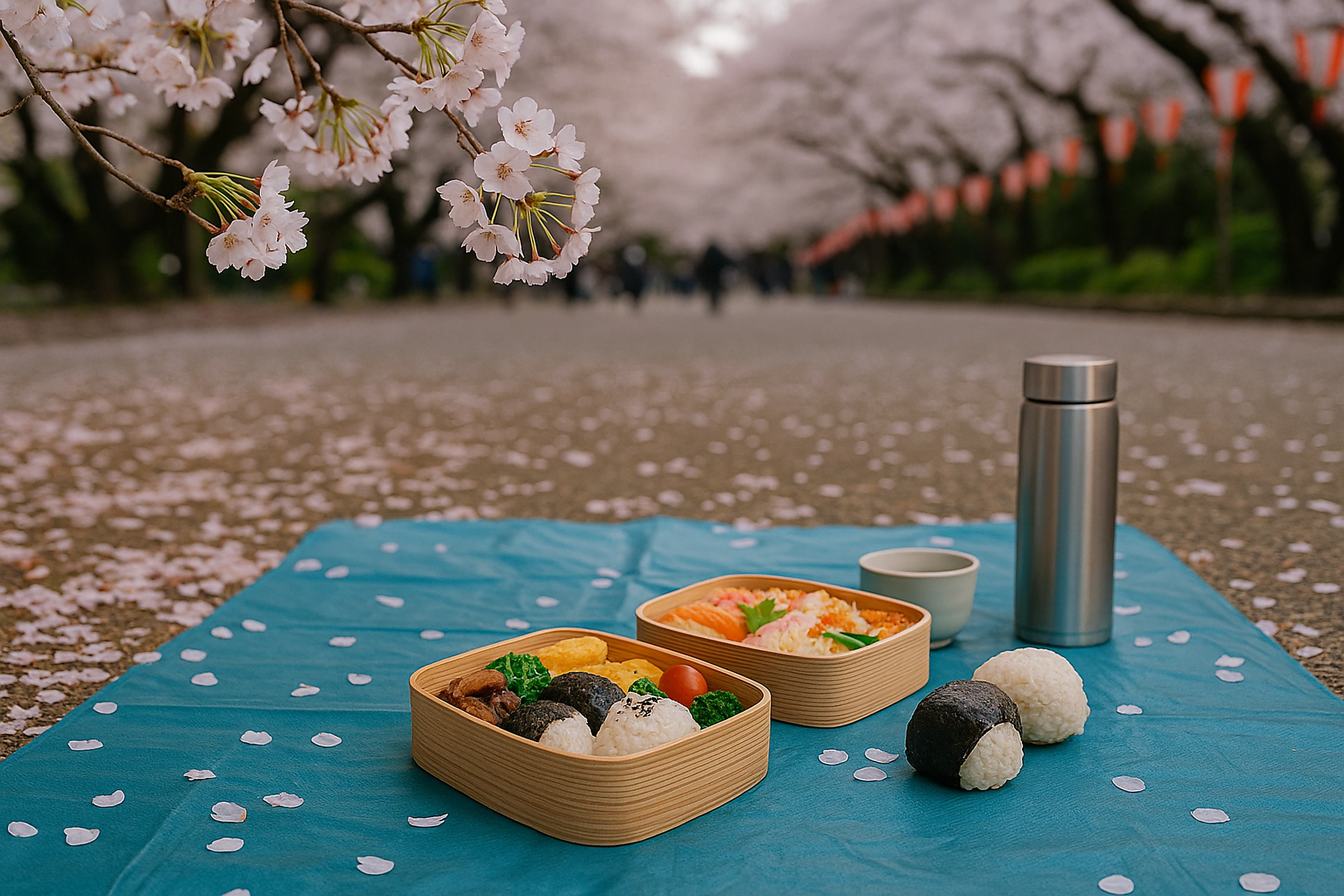 Hanami picnic under cherry blossoms in Ueno Park