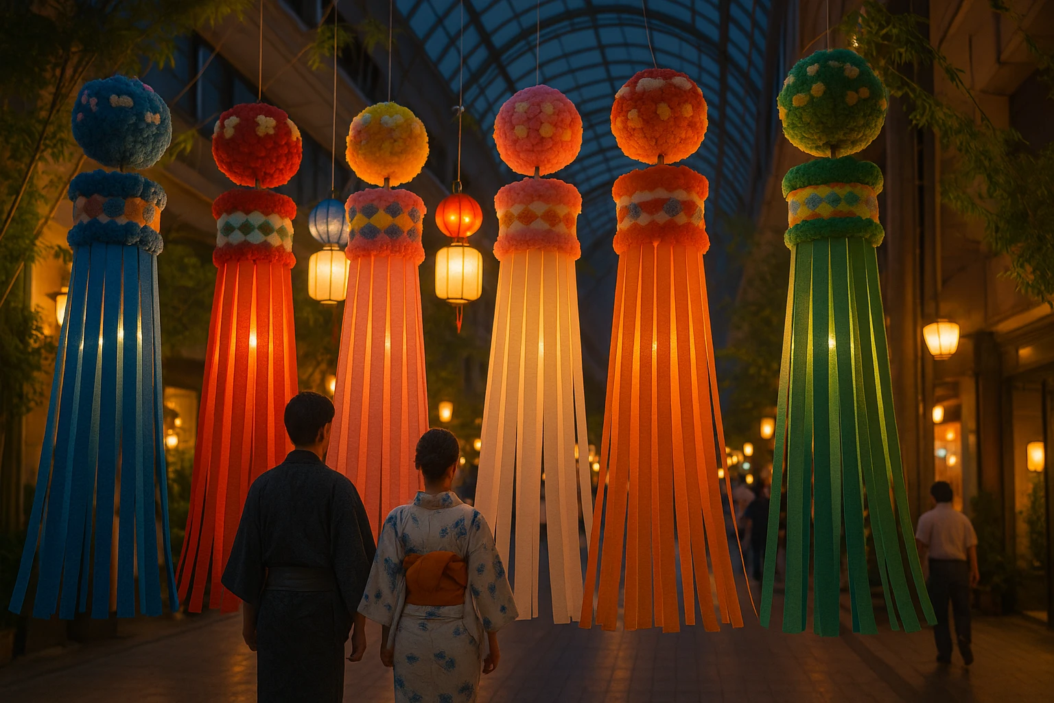 Colorful streamers at Sendai Tanabata