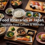 Japanese food culture featuring sushi, ramen, bento, and seasonal dishes arranged on a table