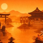 Ise travel scene at sunset with Ise Grand Shrine, torii gate, bridge and local food in Japan